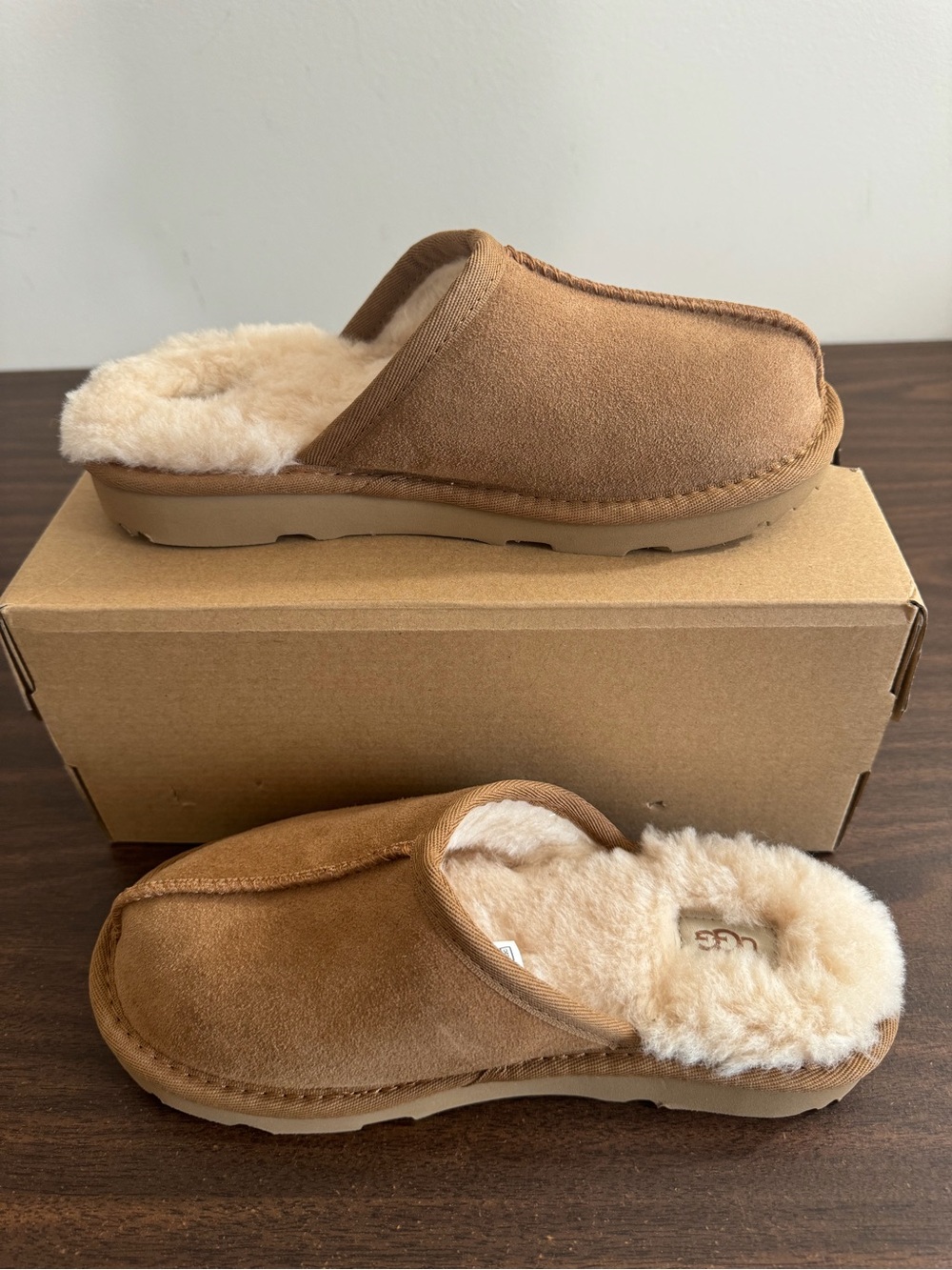UGG Keegan Chestnut Suede Shearling Slide Slippers Kids Size 12 Cozy Comfort - Picture 6 of 12